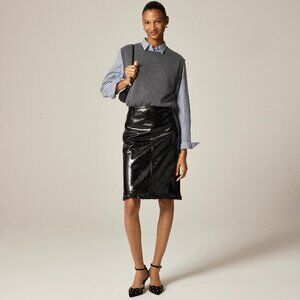 NWT J.CREW Ruffle-trim pencil midi skirt in faux leather (Item CM746)